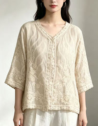 Boho Floral Embroidered Loose Fit Women Top