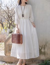 Loose Fit White Summer Dress for Women