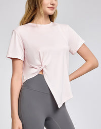 Women’s twist front short sleeve workout top front view