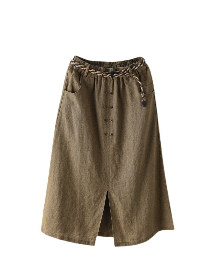 Versatile Front Slit Summer Linen Skirts