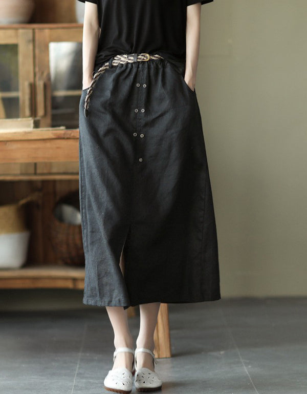 Versatile Front Slit Summer Linen Skirts