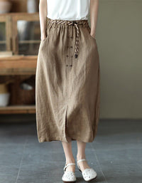 Versatile Front Slit Summer Linen Skirts