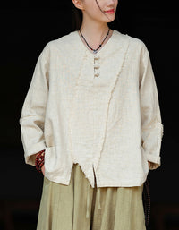 Casual V-Neck Ramie Linen Blouse