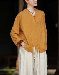 Casual V-Neck Ramie Linen Blouse