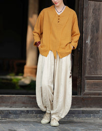 Casual V-Neck Ramie Linen Blouse
