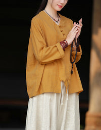 Casual V-Neck Ramie Linen Blouse