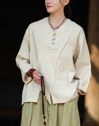 Casual V-Neck Ramie Linen Blouse