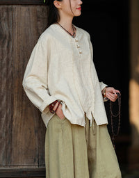 Casual V-Neck Ramie Linen Blouse