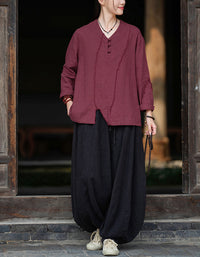 Casual V-Neck Ramie Linen Blouse
