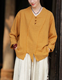 Casual V-Neck Ramie Linen Blouse