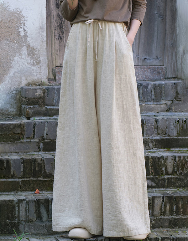 Vintage-Inspired Breathable High-Waist Ramie Linen Pants