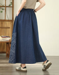 Vintage Abstract Print A-Line Denim Skirt