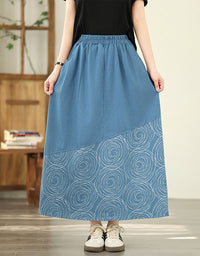 Vintage Abstract Print A-Line Denim Skirt