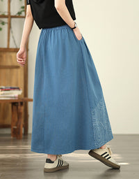 Vintage Abstract Print A-Line Denim Skirt