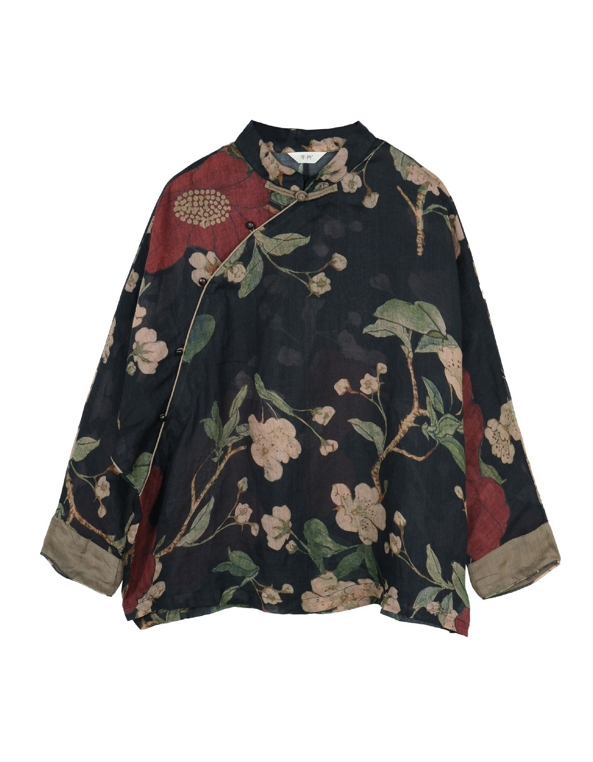 Summer Vintage Floral Linen Long Sleeve Shirt
