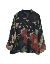 Summer Vintage Floral Linen Long Sleeve Shirt