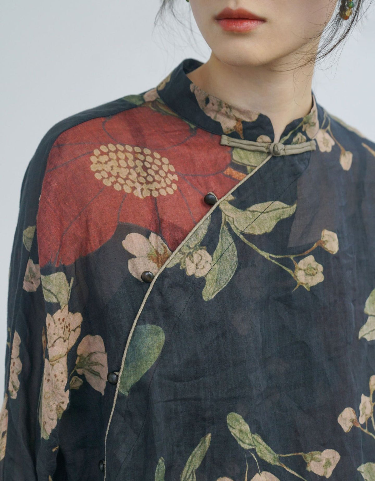 Summer Vintage Floral Linen Long Sleeve Shirt