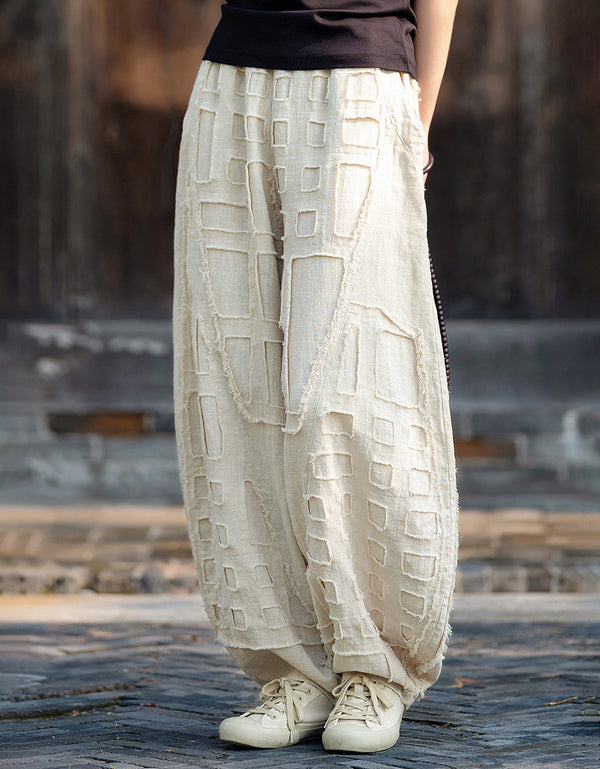 Vintage Boho Patchwork Ramie Linen Harem Pants