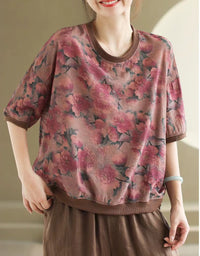Vintage Botanical Floral Print Linen T-Shirt