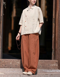 Asymmetrical Button Ramie Linen Hanfu Shirt