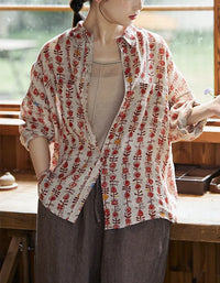 Vintage Breathable Floral Cotton Linen Shirt - Islinen