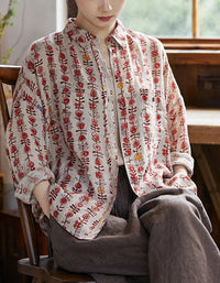 Vintage Breathable Floral Cotton Linen Shirt - Islinen