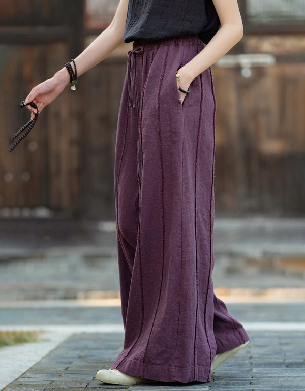 Vintage Breathable Ramie Linen Palazzo Pants