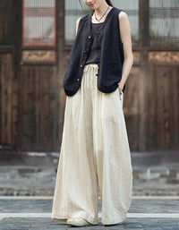 Vintage Breathable Ramie Linen Palazzo Pants