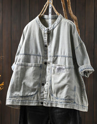 Relaxed fit denim jacket with pockets women’s street style
