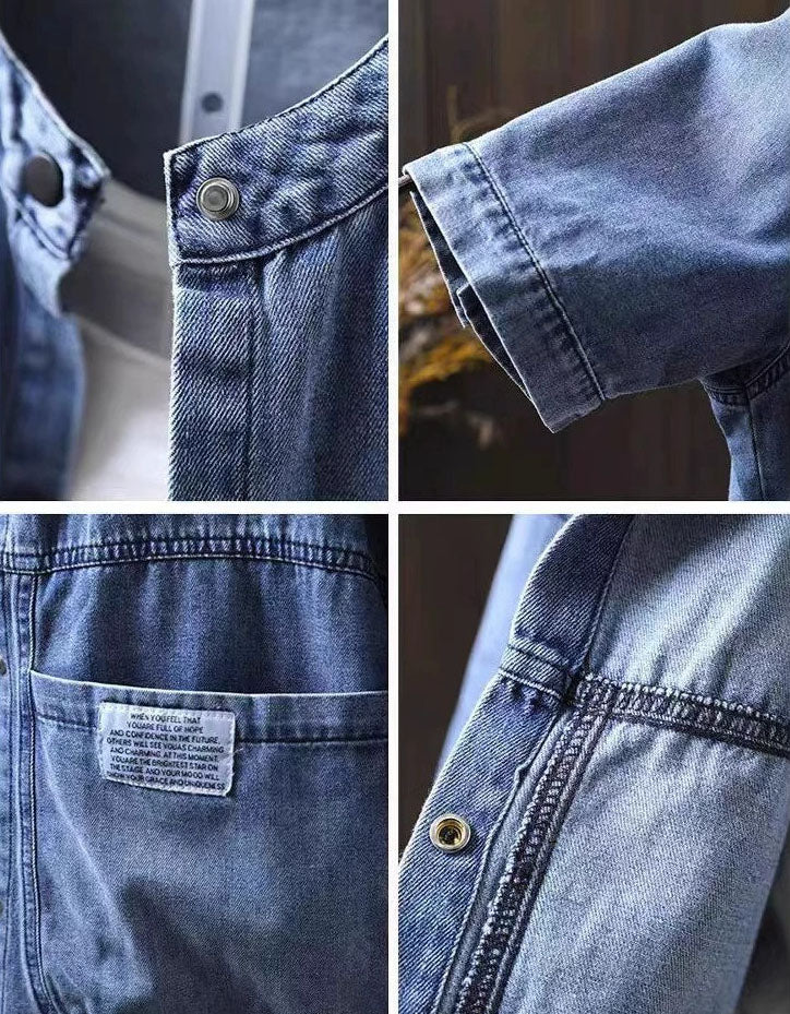 Casual oversized denim jacket women for fall and spring close-up