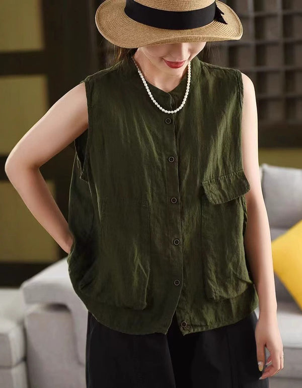 Vintage Button-Up Sleeveless Shirt