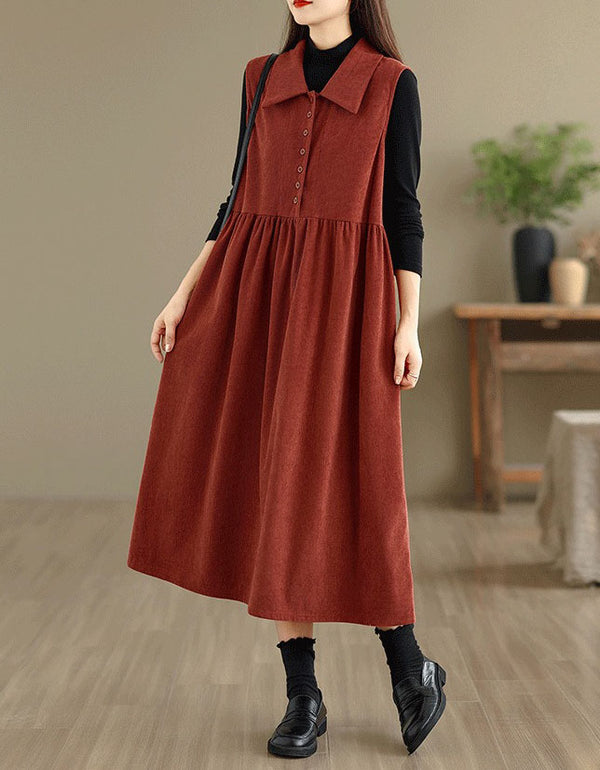 Vintage rust red sleeveless dress with collared neckline for women