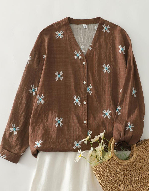Women’s V-neck embroidered cotton blouse