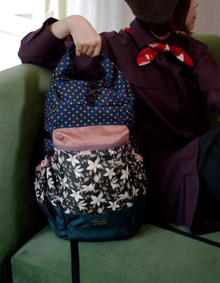 large capacity floral canvas backpack women casual fashion bag