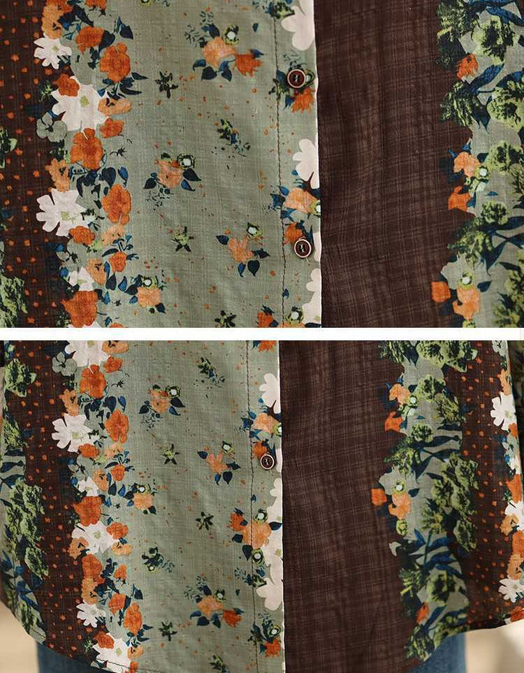 Collage of floral fabric swatches with brown and green background