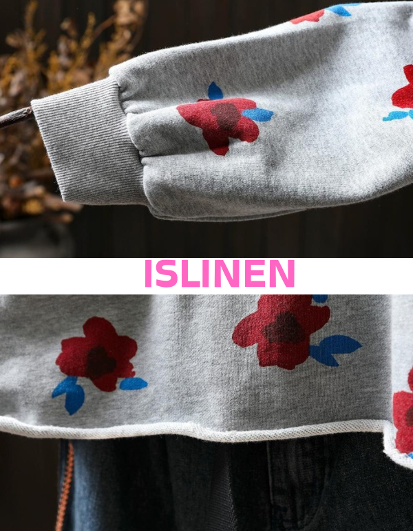Close-up of cozy women’s floral sweatshirt for daily wear