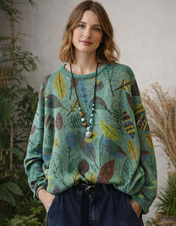 Leaf print oversized sweatshirt for women front view