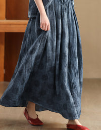 Vintage Casual Loose Fit Navy Blue Linen Maxi Skirt