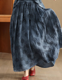 Vintage Casual Loose Fit Navy Blue Linen Maxi Skirt