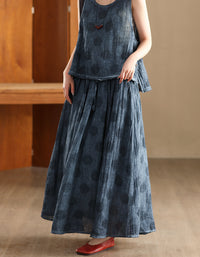Vintage Casual Loose Fit Navy Blue Linen Maxi Skirt
