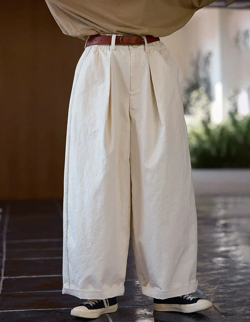 Vintage Casual Loose Wide Leg Cotton Trousers - Islinen