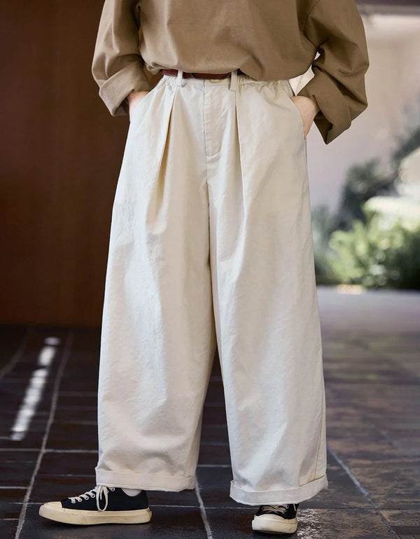 Vintage Casual Loose Wide Leg Cotton Trousers - Islinen