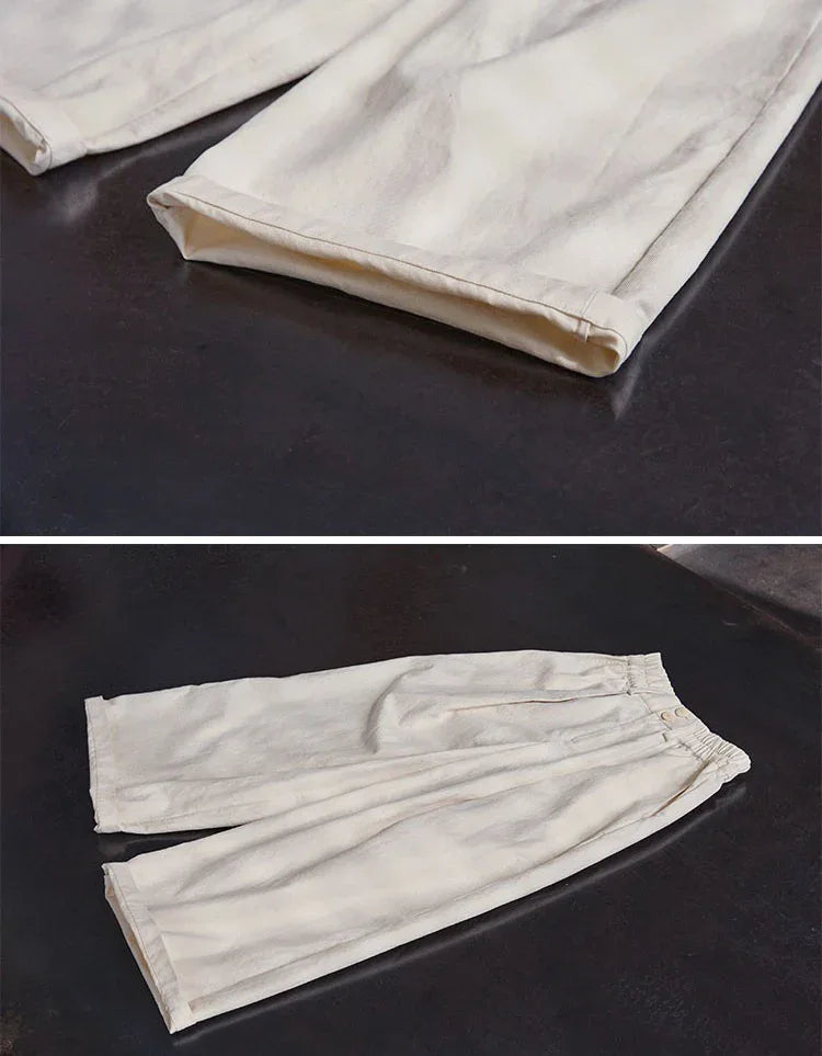 Vintage Casual Loose Wide Leg Cotton Trousers - Islinen