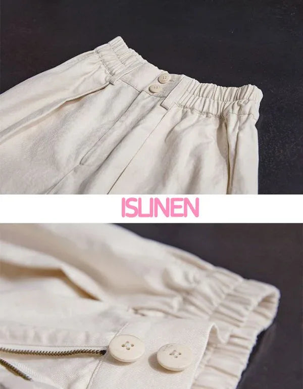 Vintage Casual Loose Wide Leg Cotton Trousers - Islinen