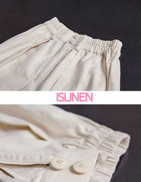 Vintage Casual Loose Wide Leg Cotton Trousers - Islinen