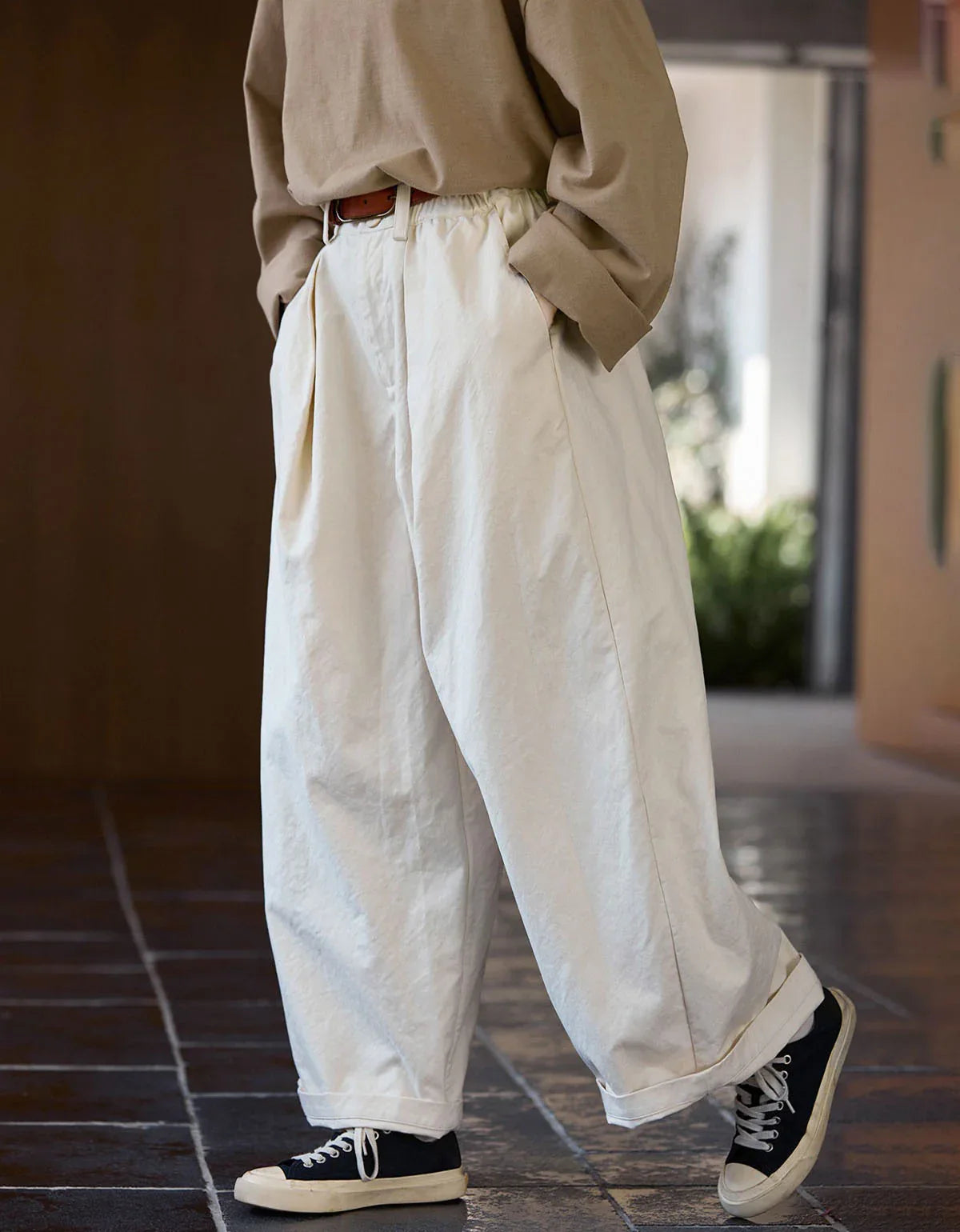 Vintage Casual Loose Wide Leg Cotton Trousers - Islinen