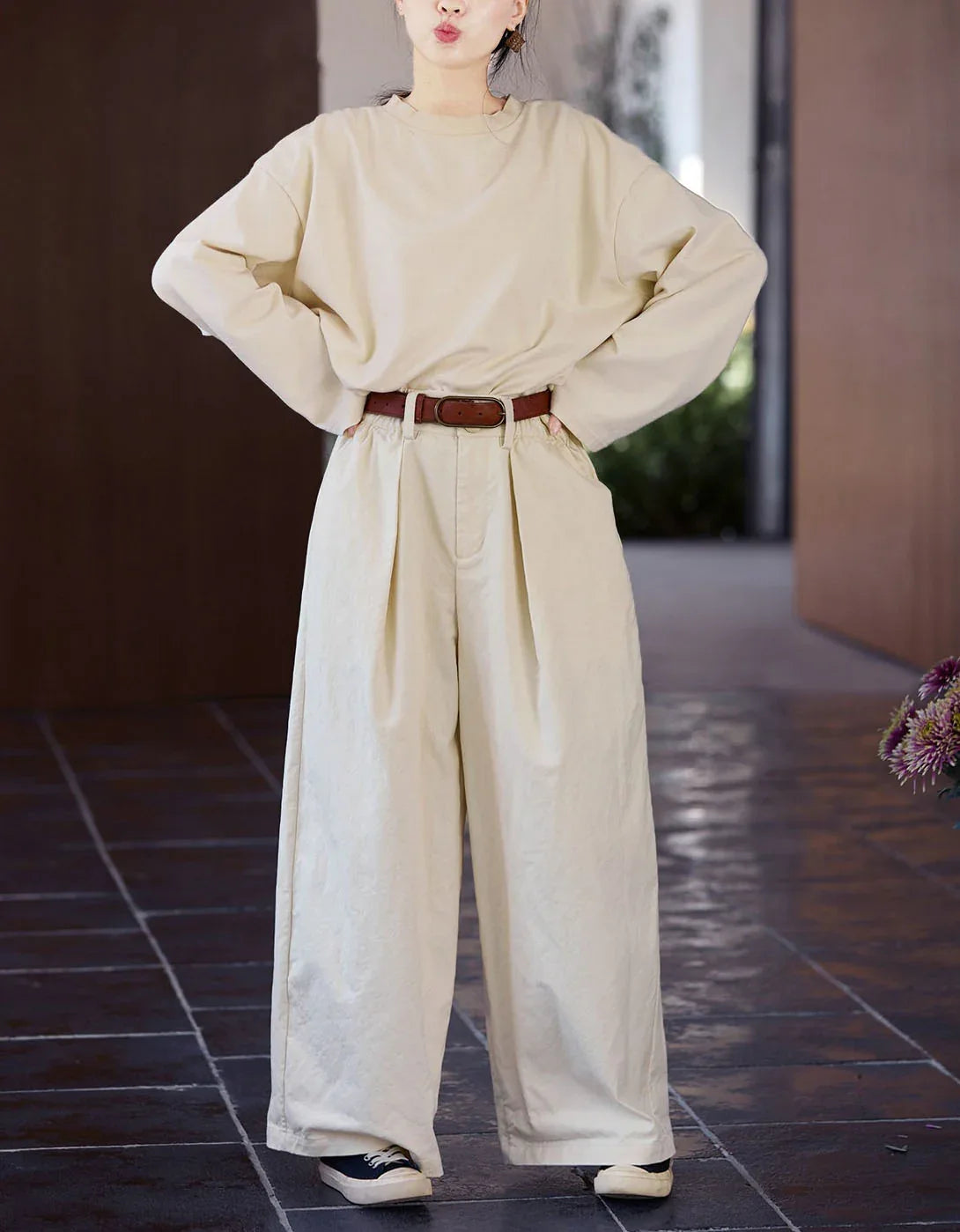 Vintage Casual Loose Wide Leg Cotton Trousers - Islinen