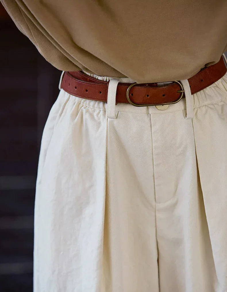 Vintage Casual Loose Wide Leg Cotton Trousers - Islinen