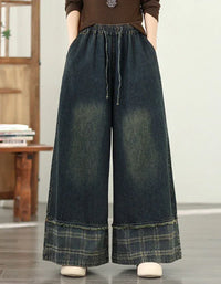 Vintage Casual Loose Wide Leg Denim Trousers - Islinen