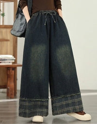 Vintage Casual Loose Wide Leg Denim Trousers - Islinen